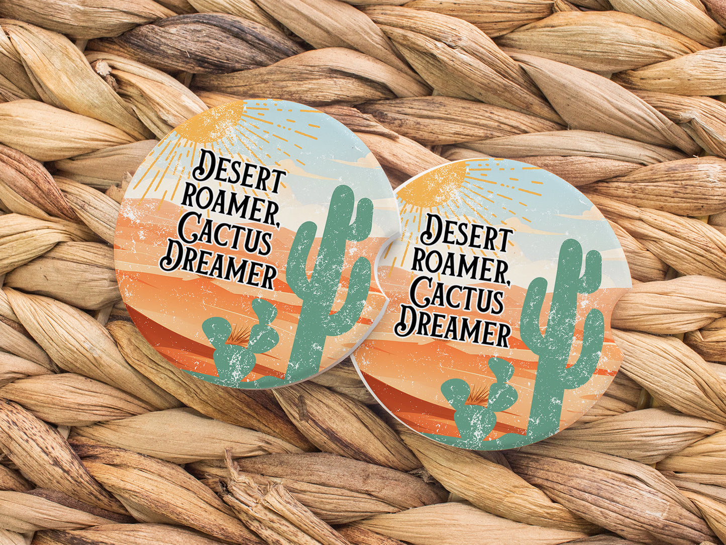 Desert Roamer Cactus Dreamer Ceramic Car Coasters