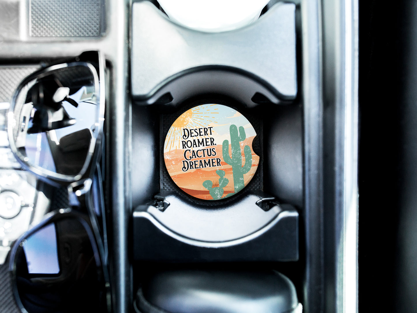Desert Roamer Cactus Dreamer Ceramic Car Coasters