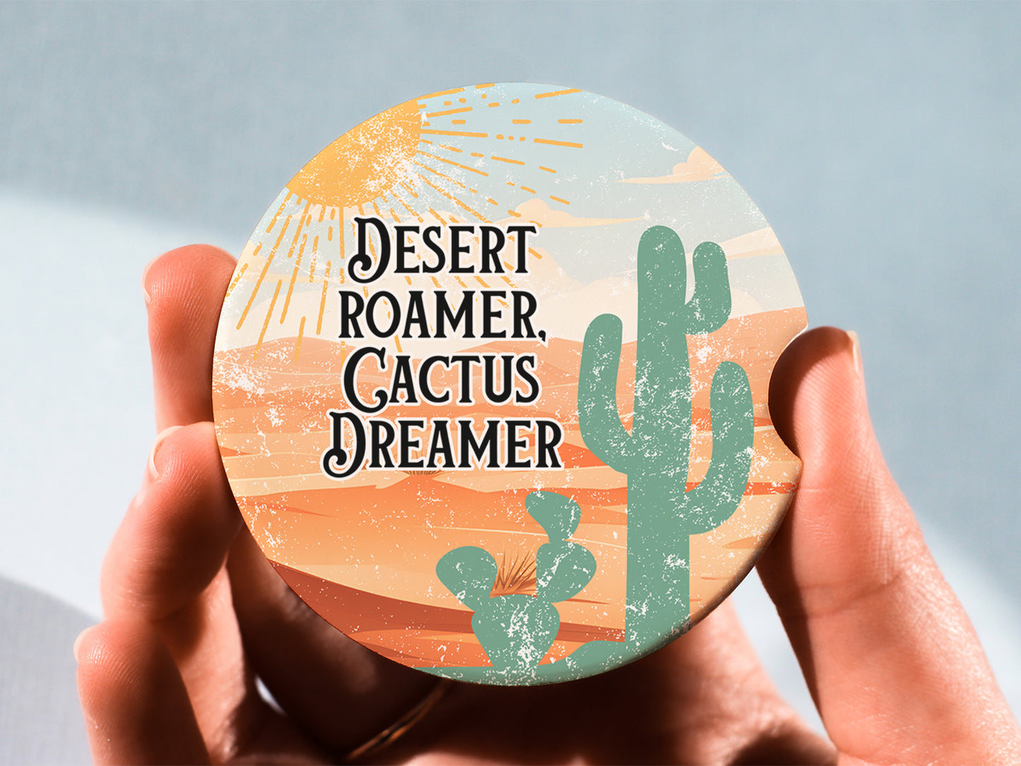 Desert Roamer Cactus Dreamer Ceramic Car Coasters