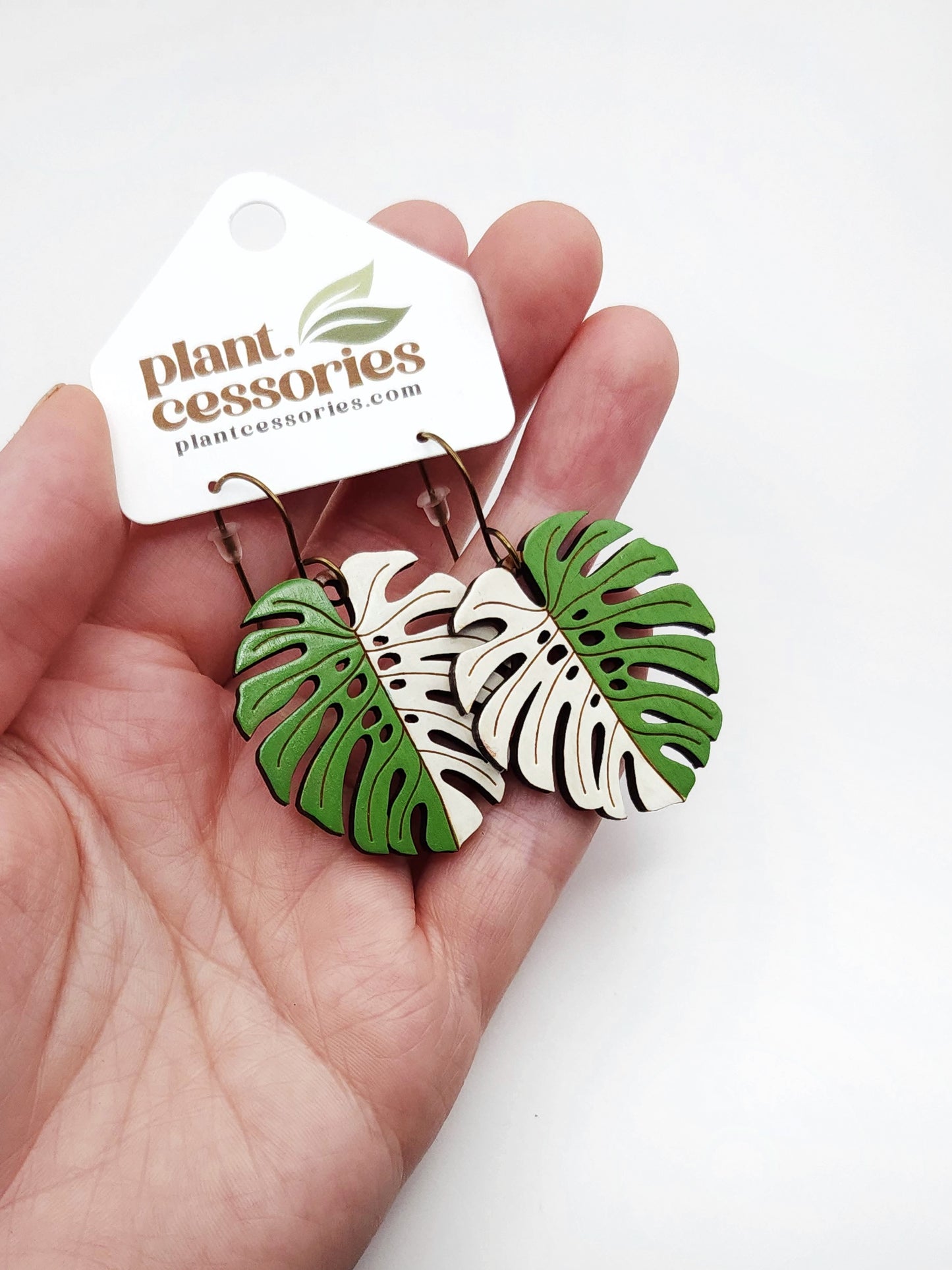 Monstera Albo Leaf Wooden Earrings
