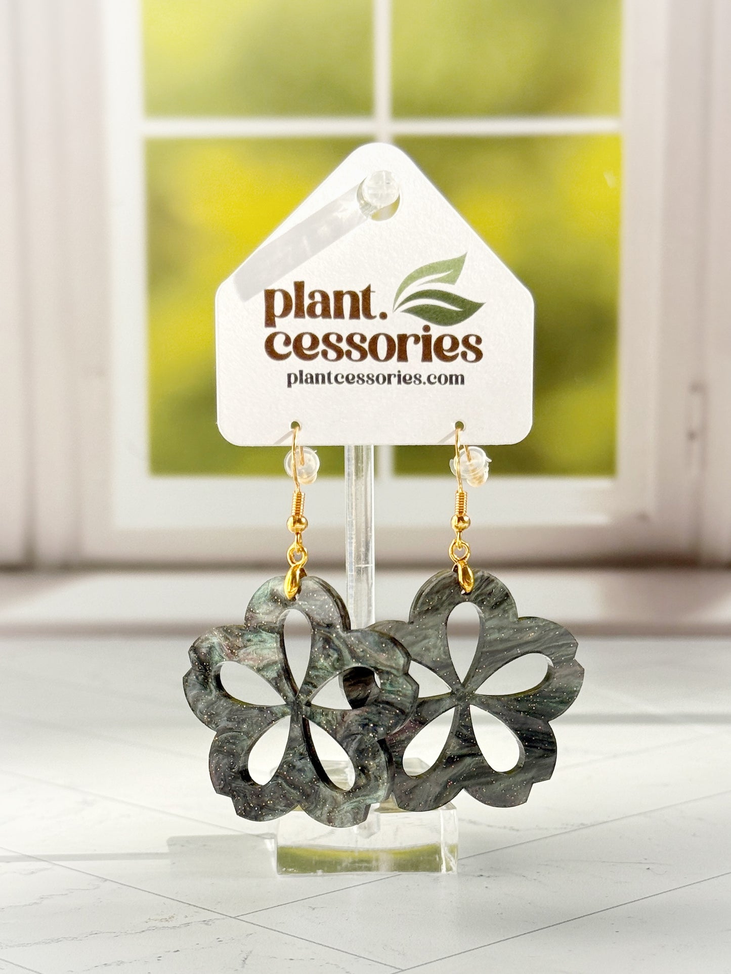 Dark Galaxy Marble Hoya Flower Earrings