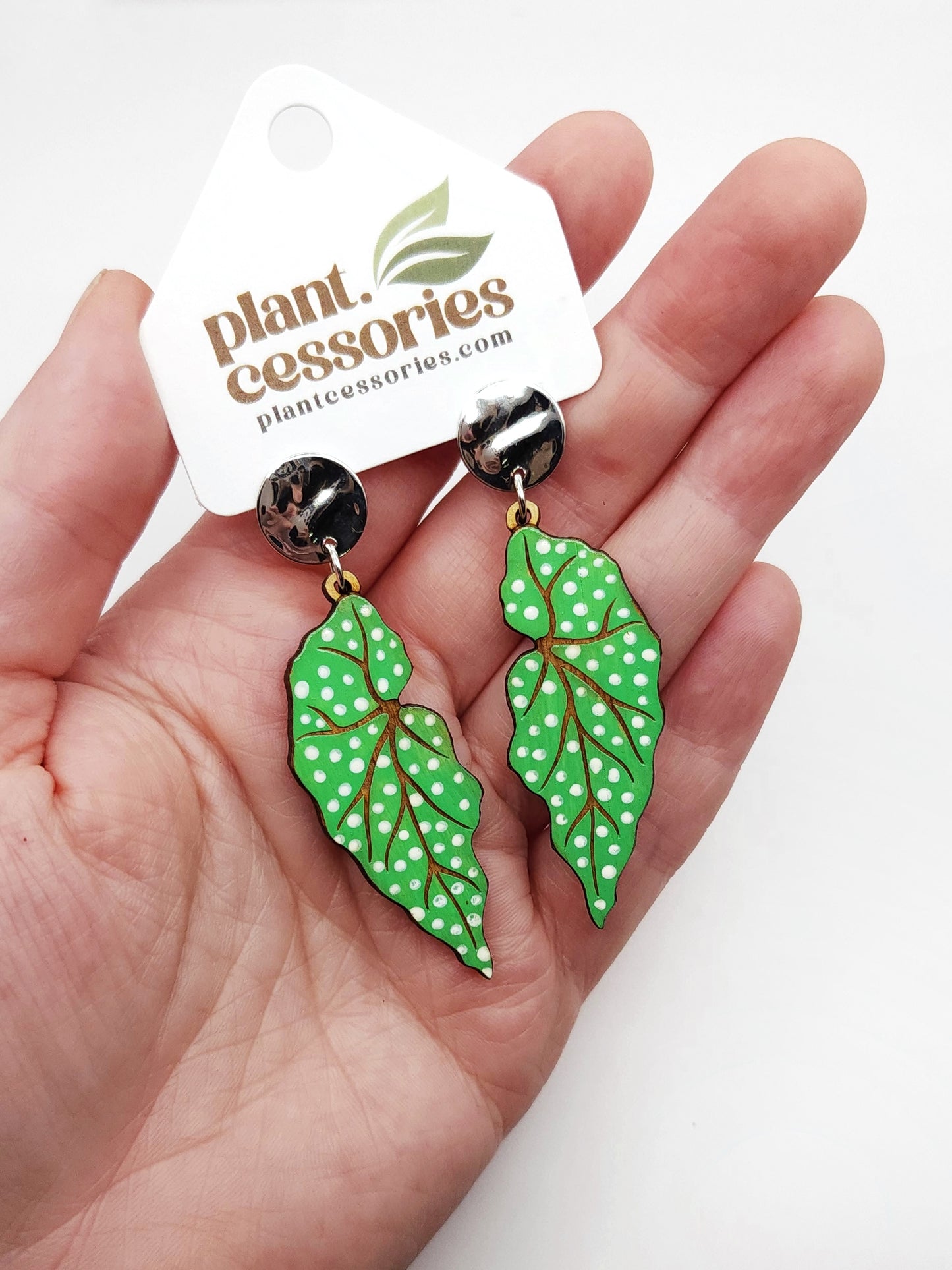 Begonia Maculata Leaf Wooden Earrings with Stud Top