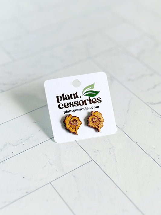 Handmade Rex Begonia Leaf Wood Earrings