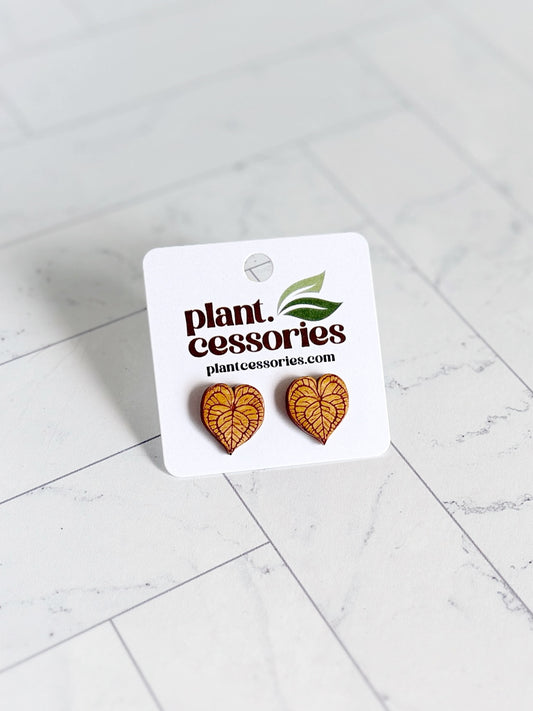 Handmade Anthurium Leaf Wood Earrings