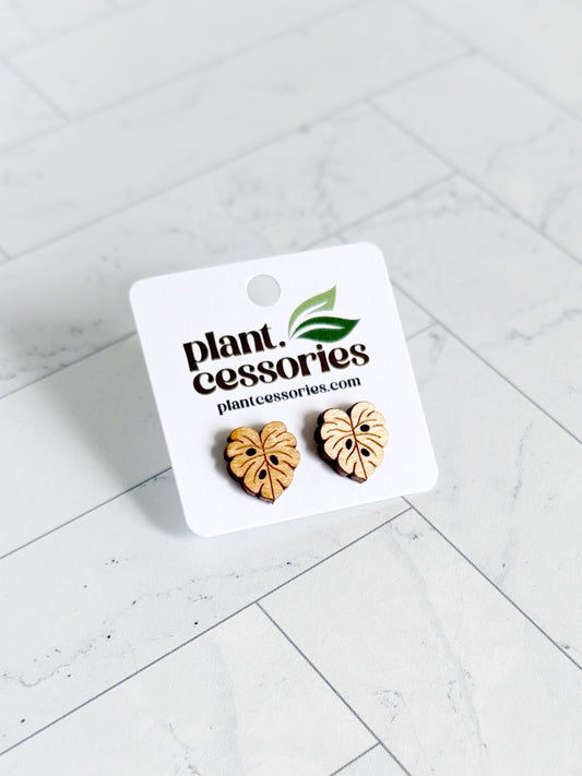 Monstera Leaf Wood Earrings