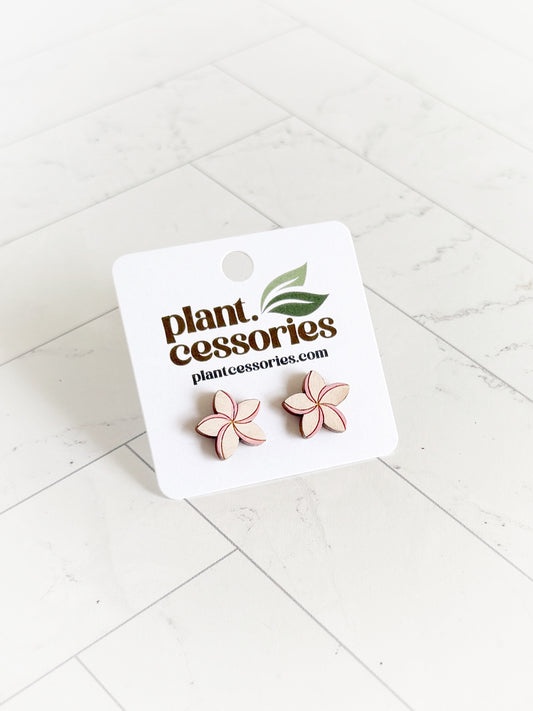 White & Pink Plumeria Flower Earrings