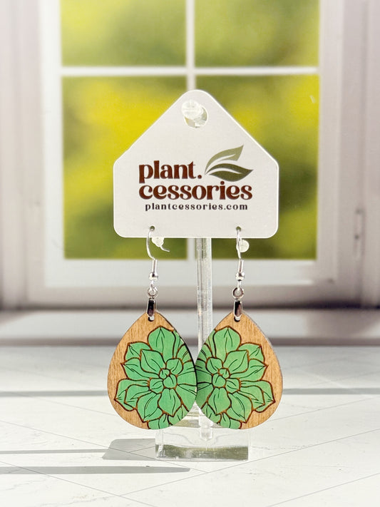 Green Succulent Teardrop Earrings