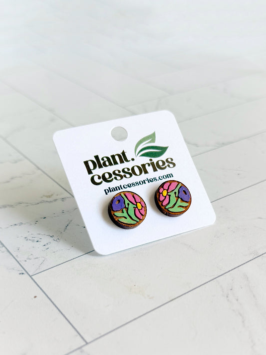 Pink & Purple Botanical Wood Earrings
