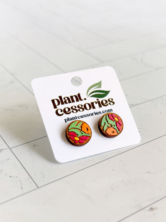 Red & Orange Botanical Wood Earrings