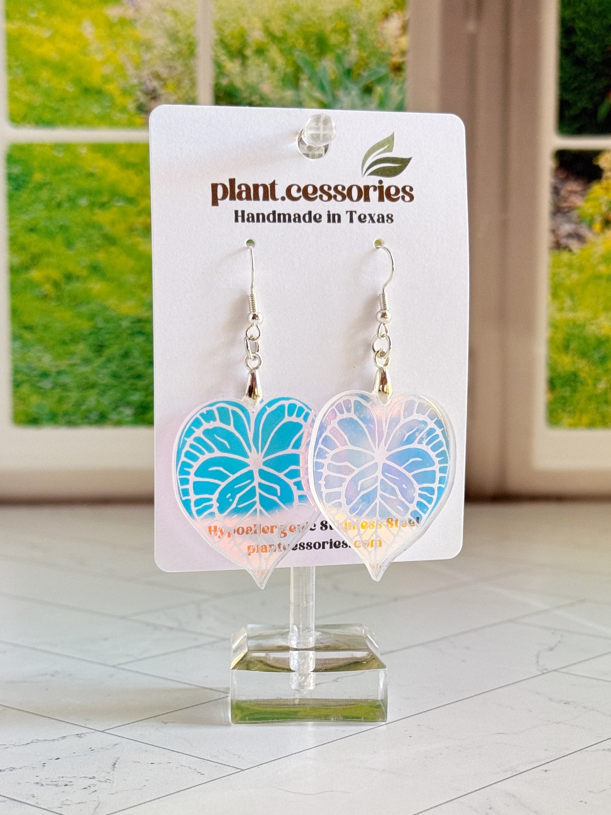 anthurium earrings Iridescent Anthurium Clarinervium Leaf Earrings Plastic Wire