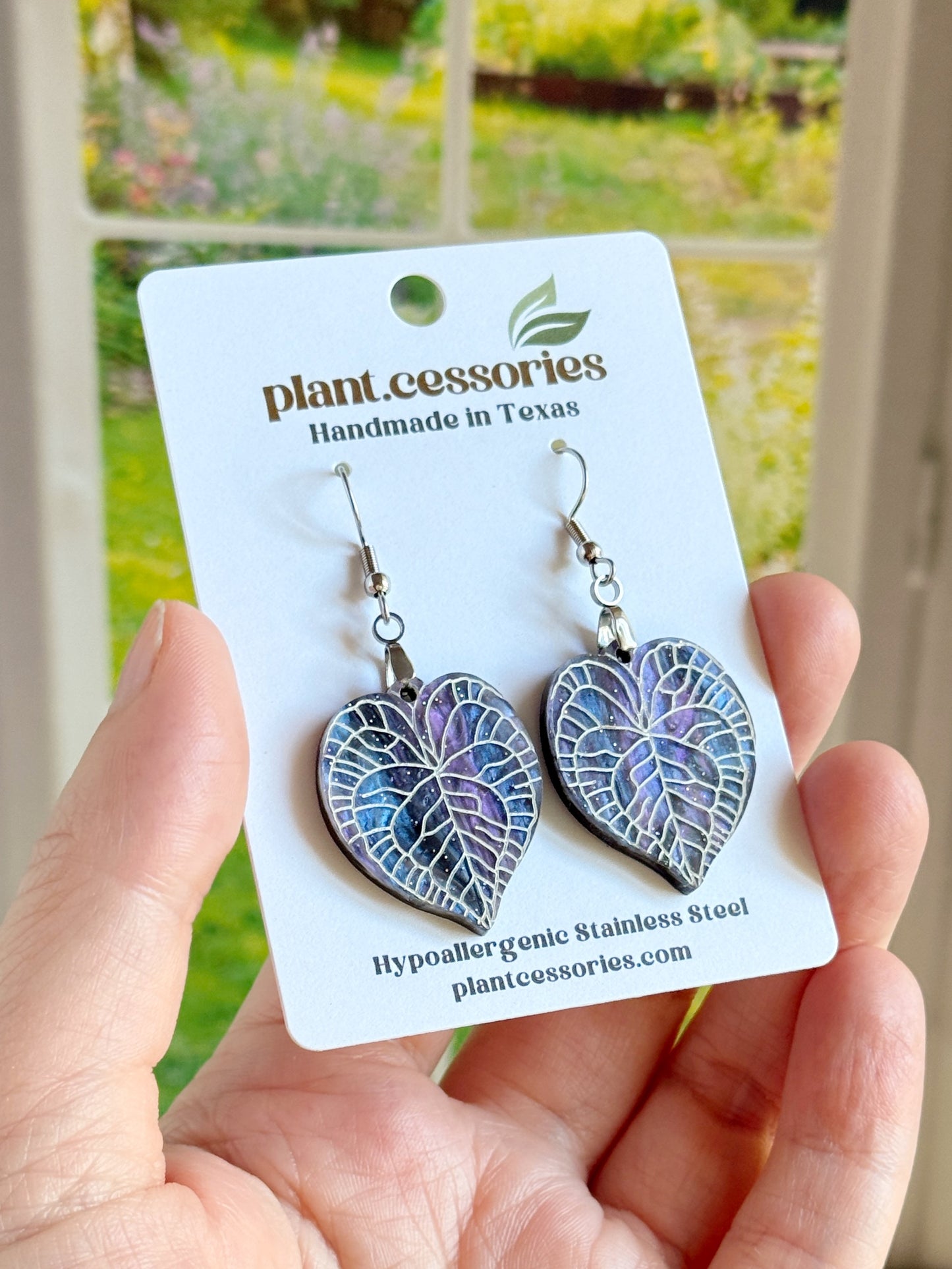 Galaxy Purple Anthurium Clarinervium Earrings