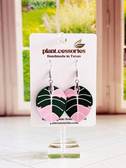 Alocasia Pink Black Velvet Earrings