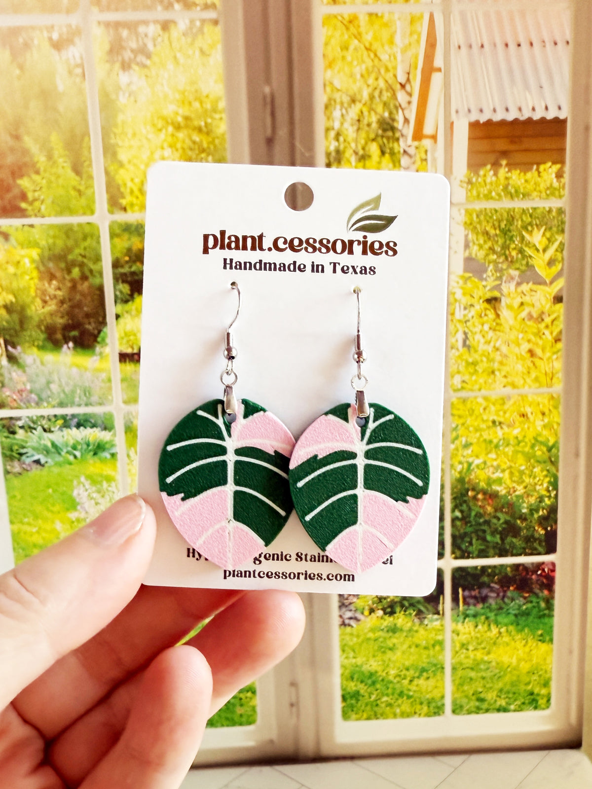 Alocasia Pink Black Velvet Earrings