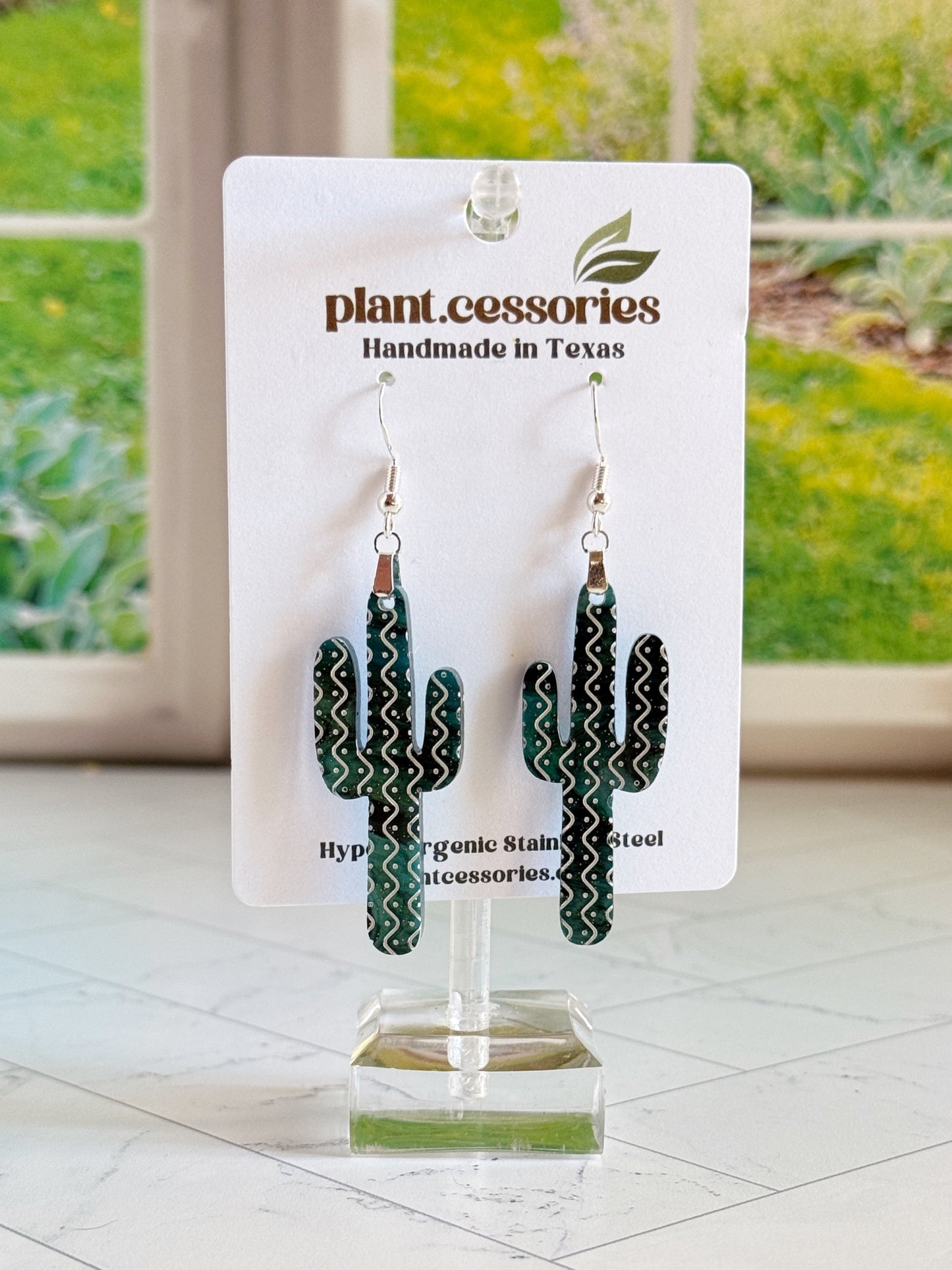 Galaxy Green Saguaro Cactus Earrings
