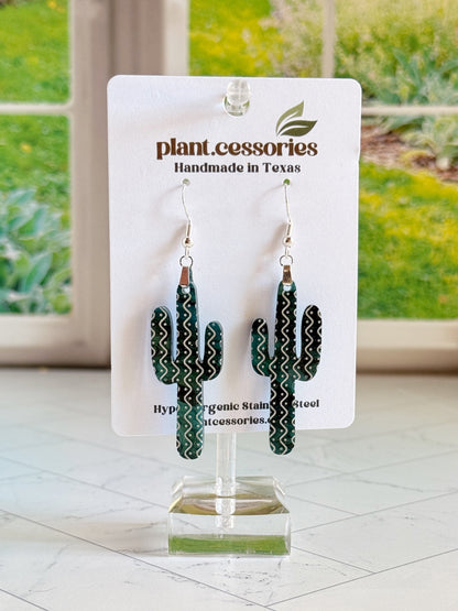 Galaxy Green Saguaro Cactus Earrings