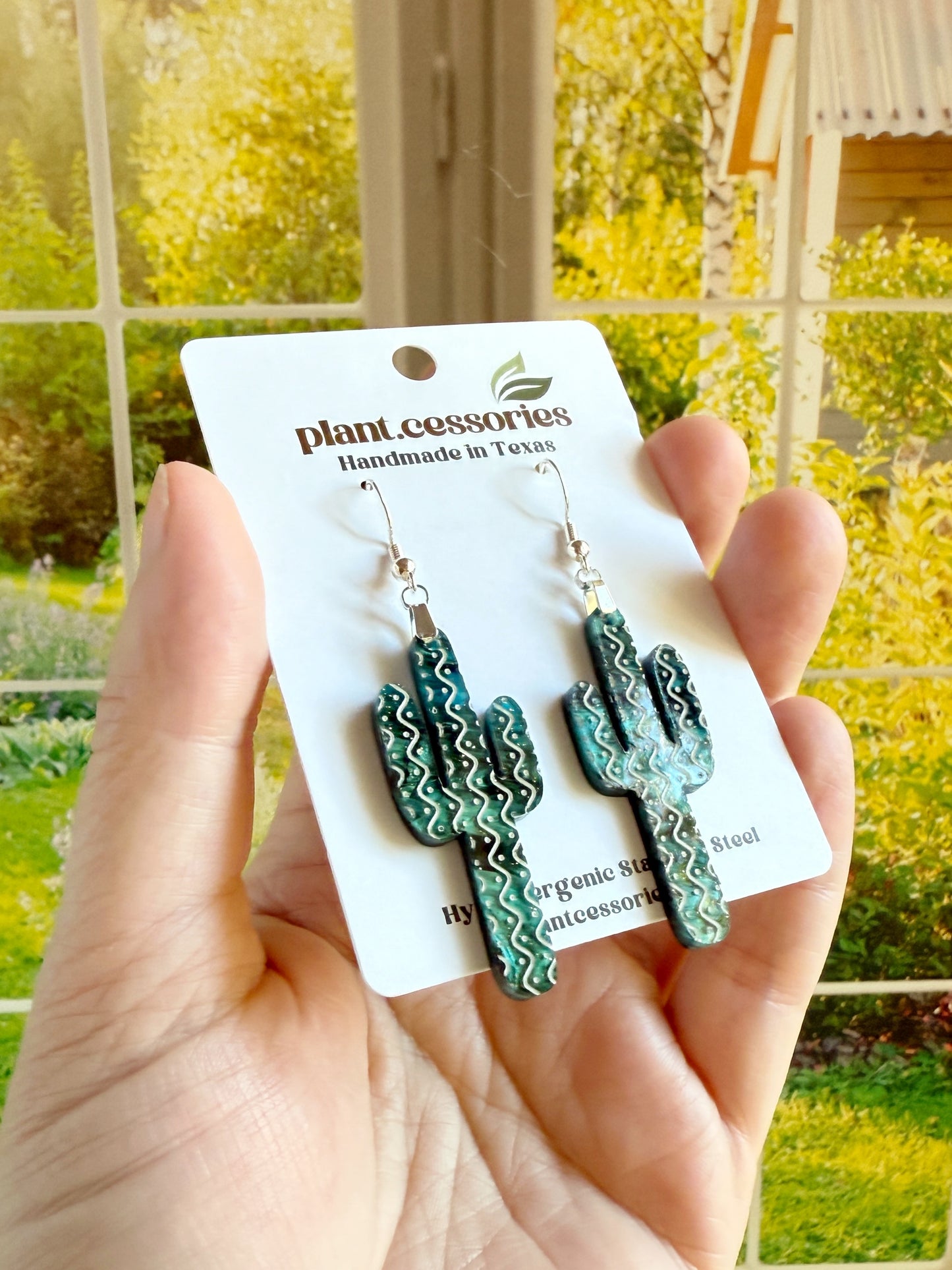Galaxy Green Saguaro Cactus Earrings