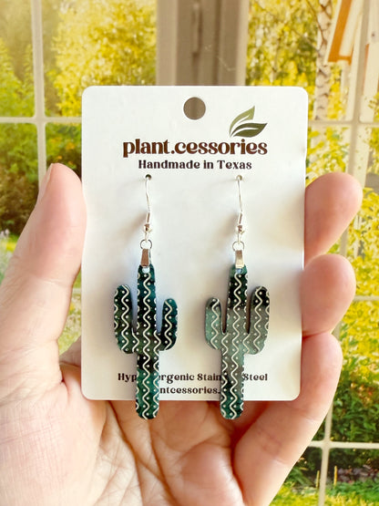 Galaxy Green Saguaro Cactus Earrings
