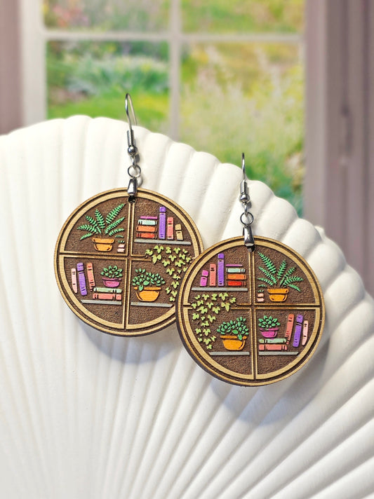 Handpainted Books & Plants Earrings
