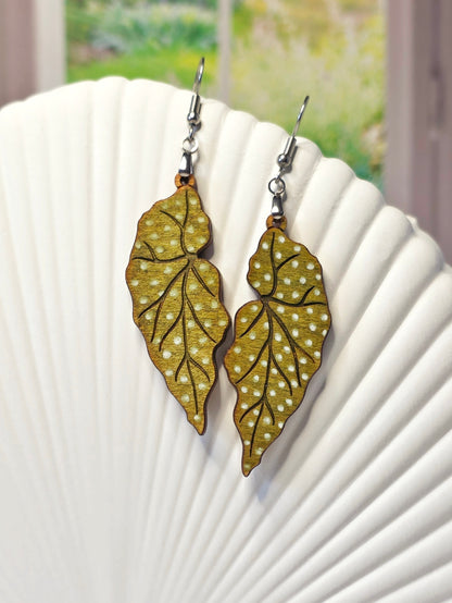 Begonia Maculata Leaf Wooden Earrings