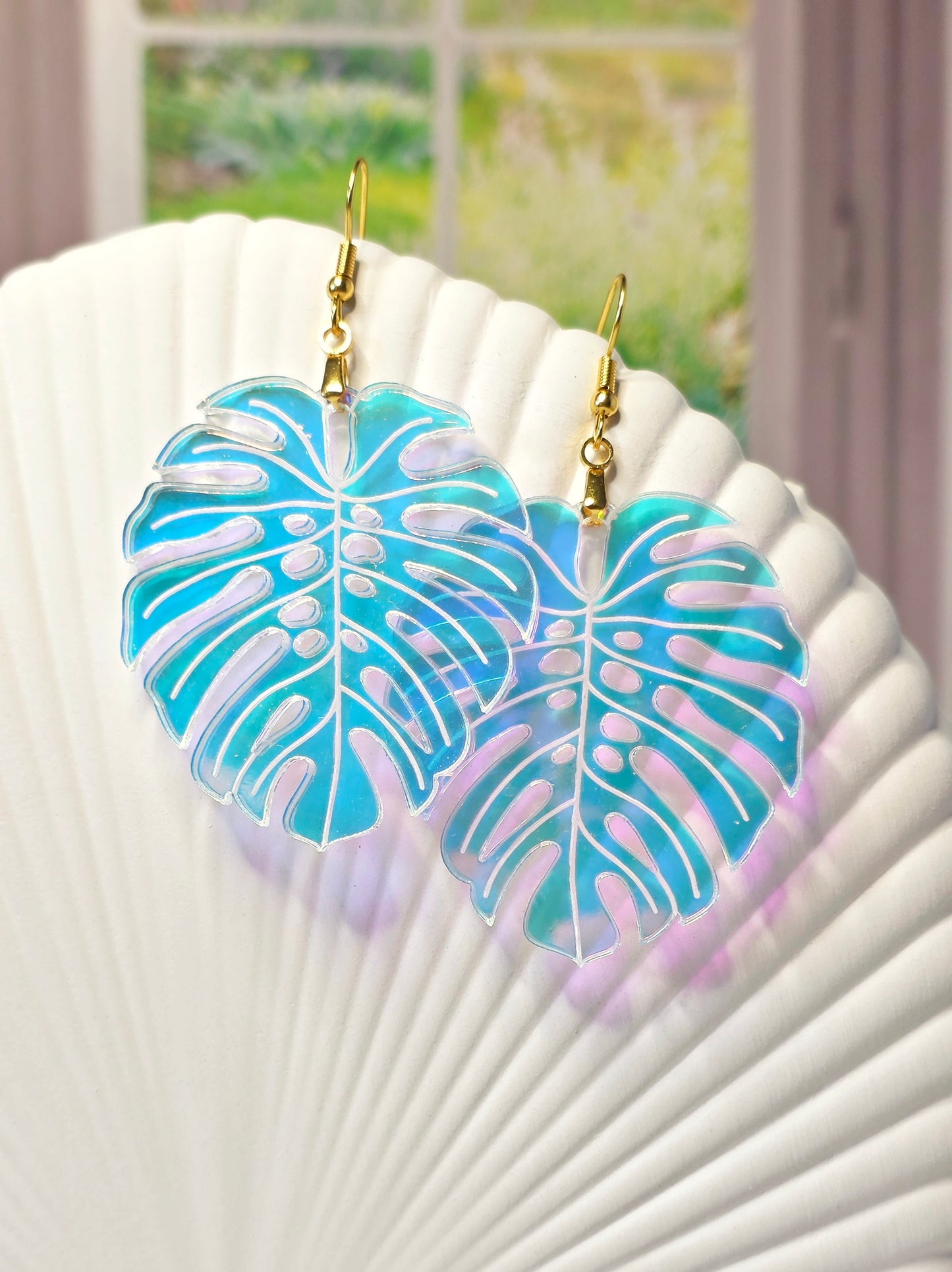 Monstera Iridescent Statement Earrings