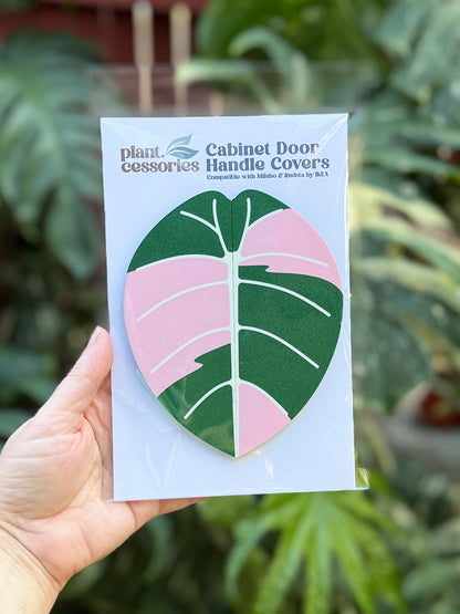 Alocasia Pink Black Velvet Cabinet Handle Cover